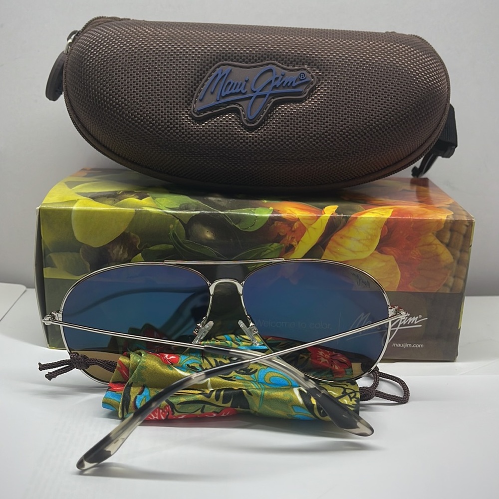 Brand New Maui Jim Polarized Aviator double bridge MJ257 Silver with Blue Mirror - Picture 5 of 8
